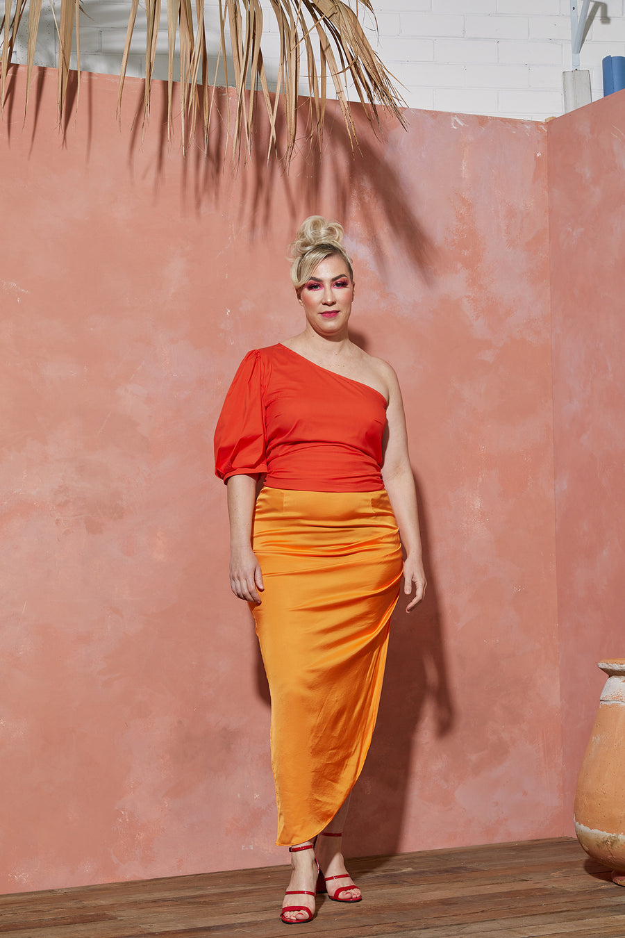 Orange Side-Slit Skirt