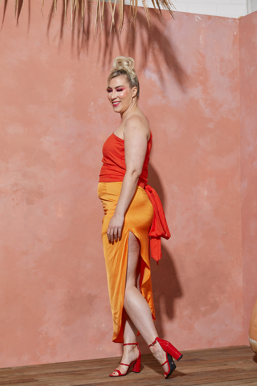 Orange Side-Slit Skirt