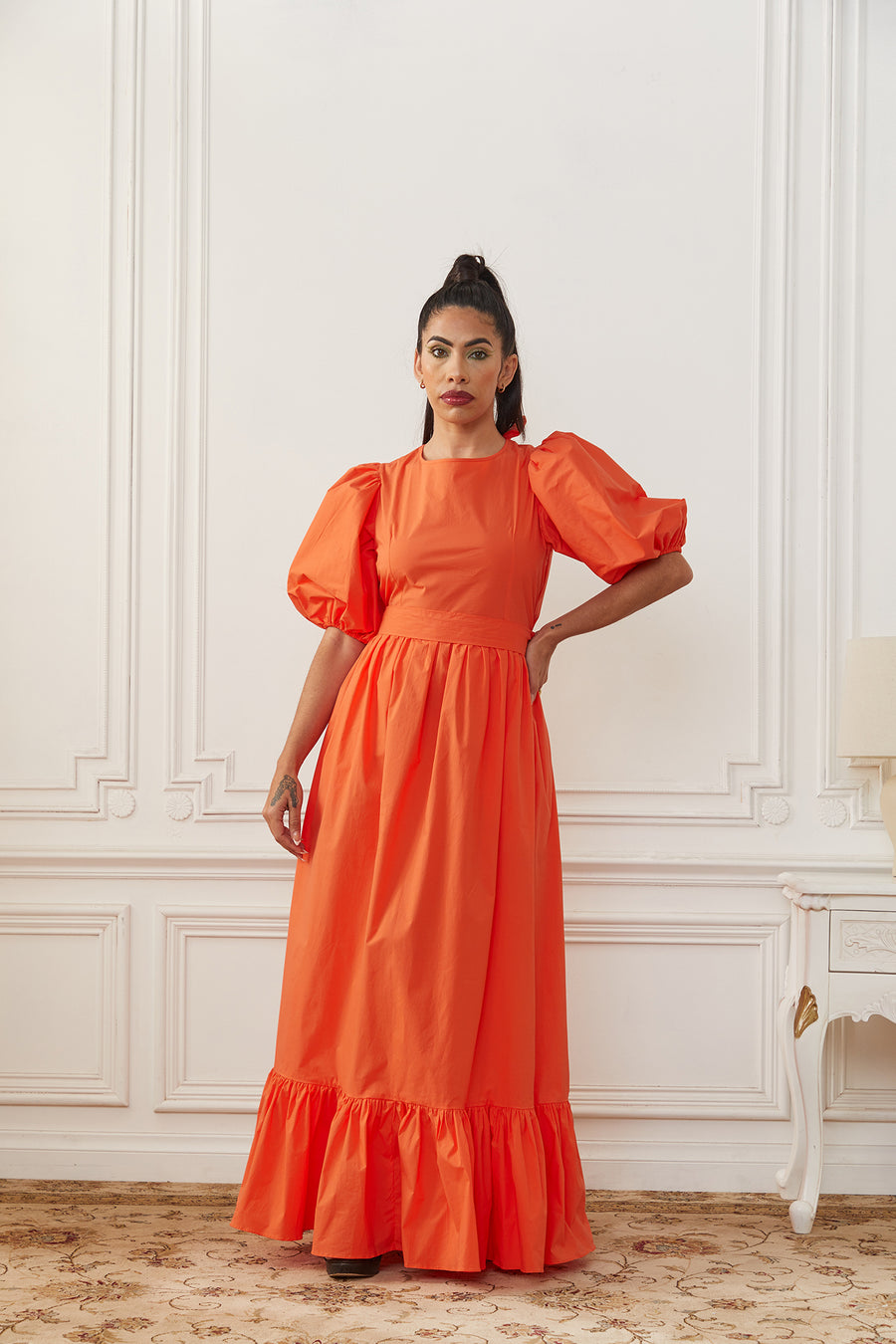 Orange Open-Back Maxi Dress