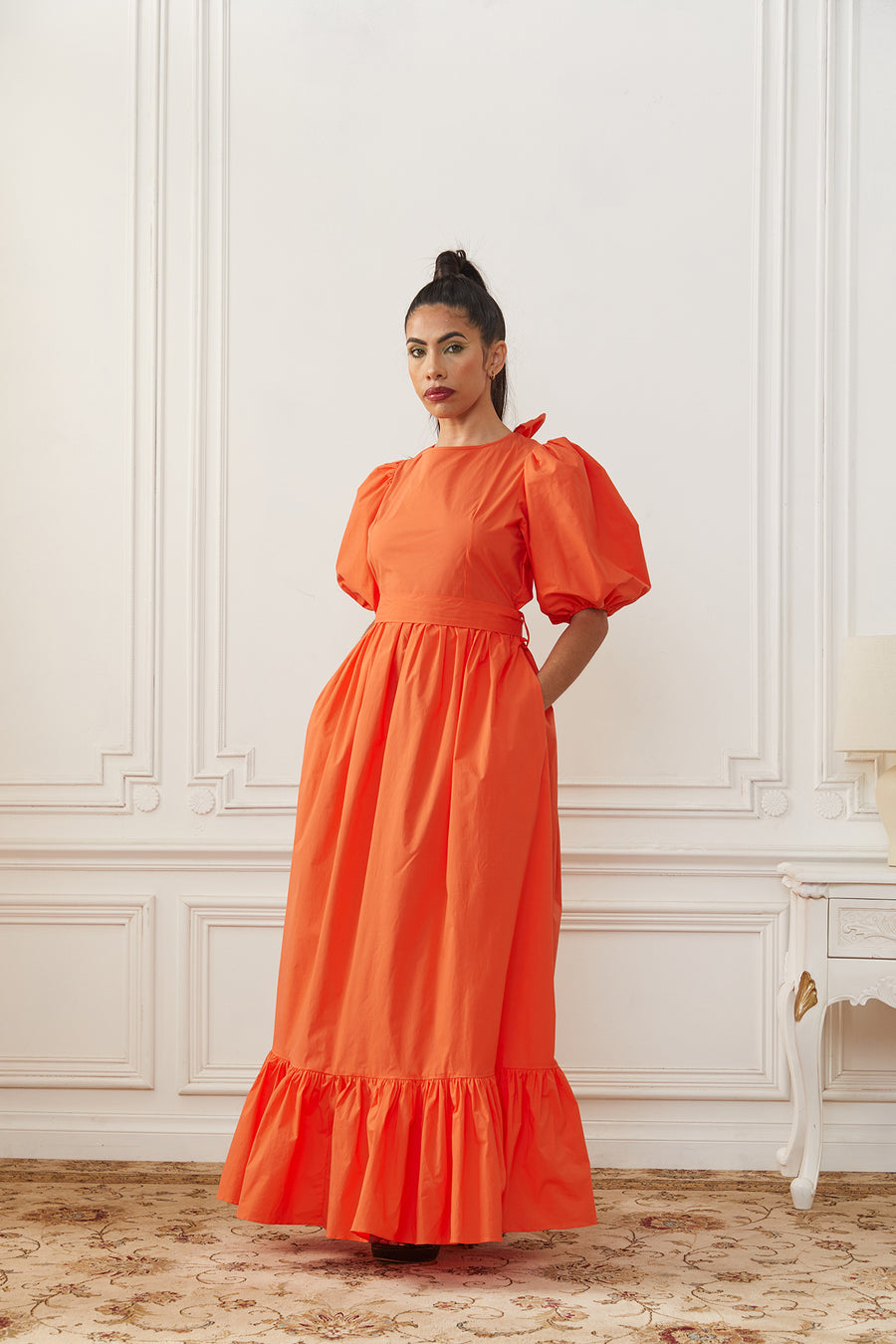 Orange Open-Back Maxi Dress