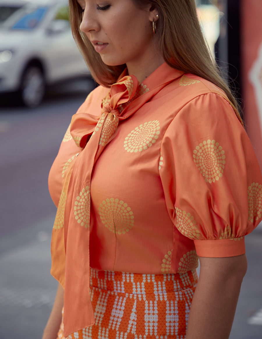 Orange Jacquard Blouse