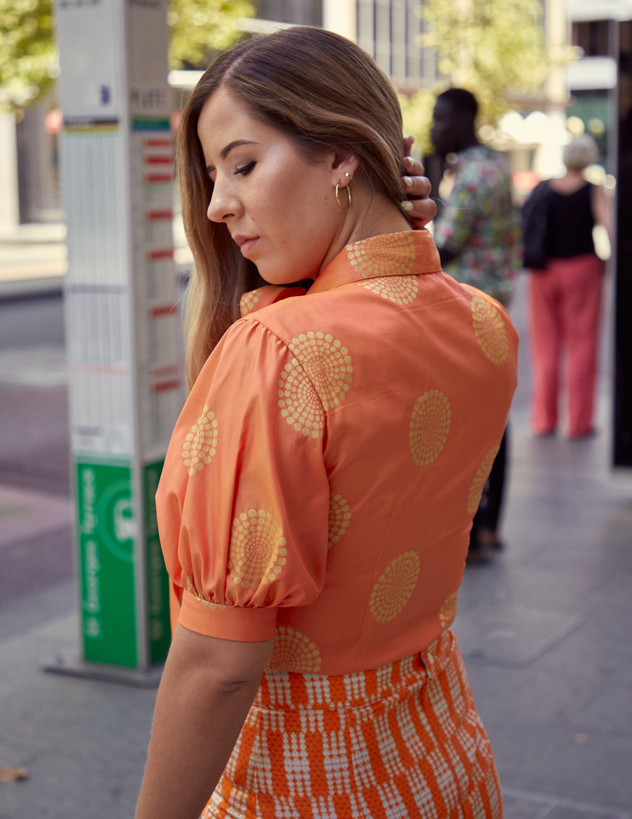 Orange Jacquard Blouse