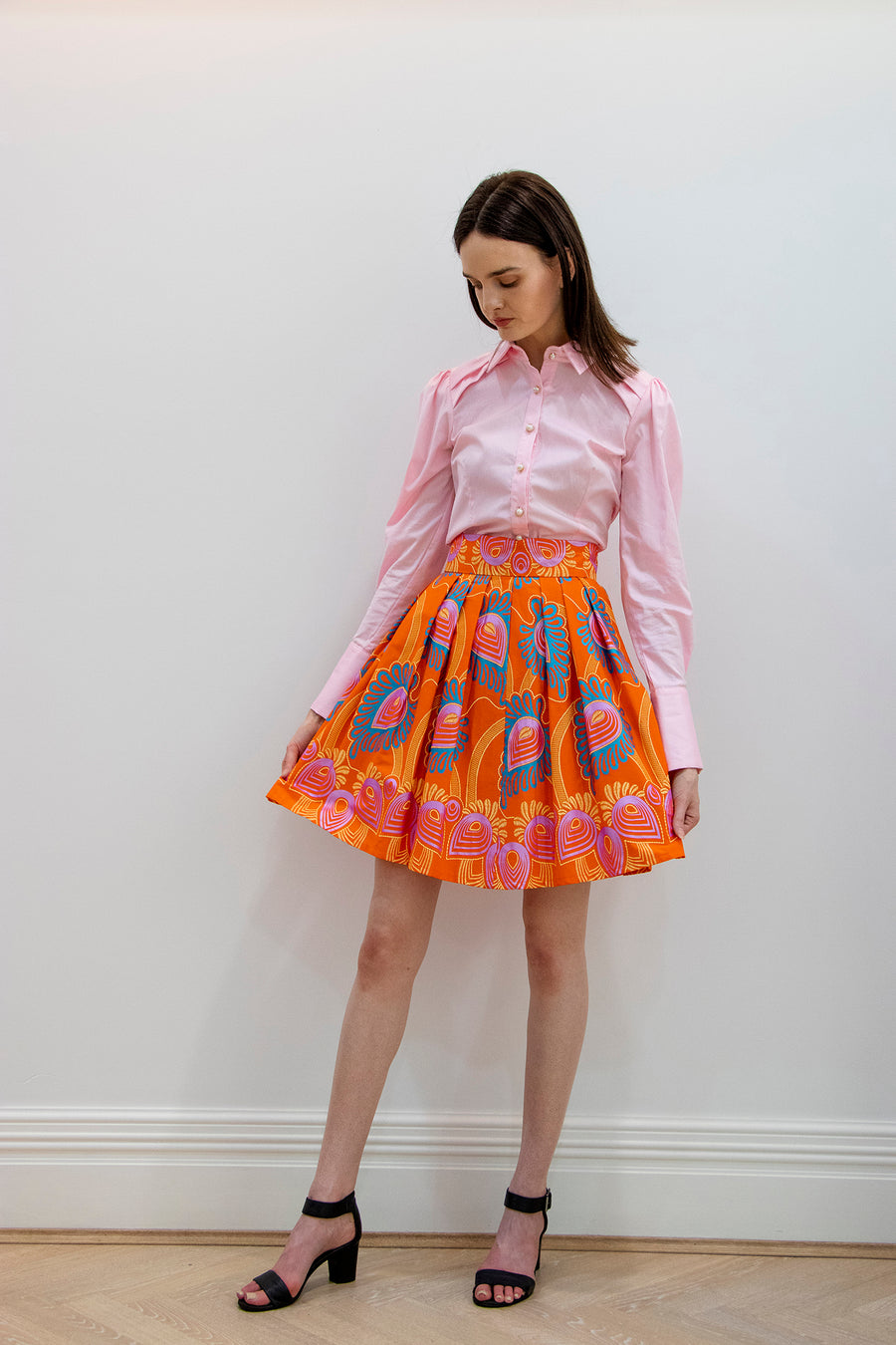 Orange Midi Length Skirt
