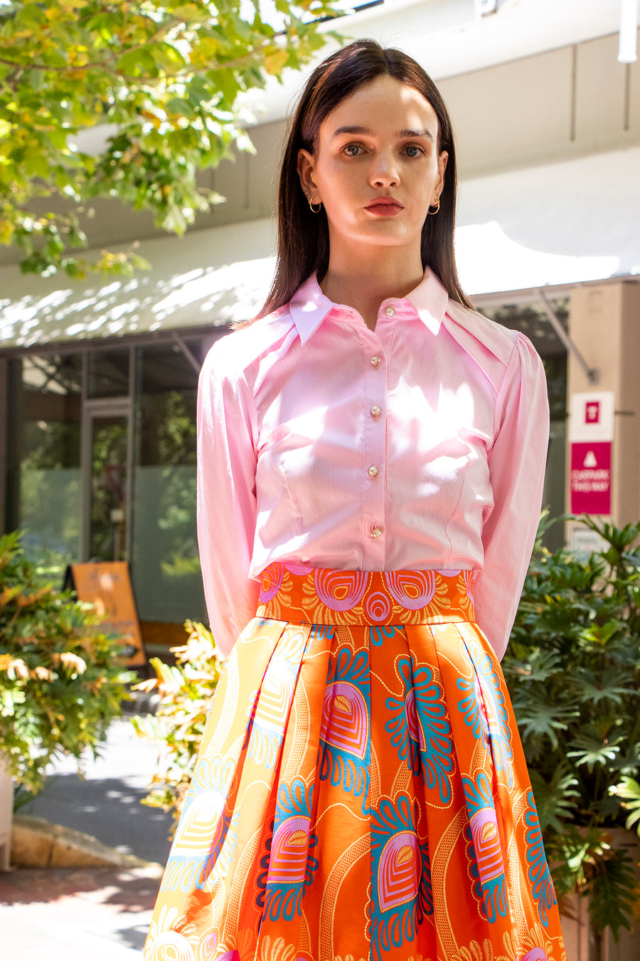 Orange Midi Length Skirt