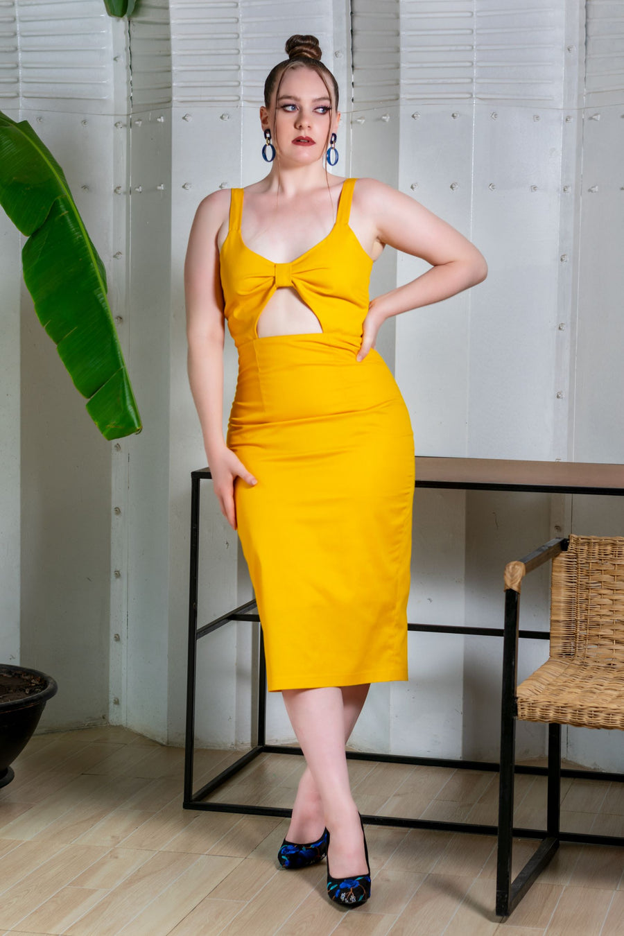 Yellow Front Twist Dress