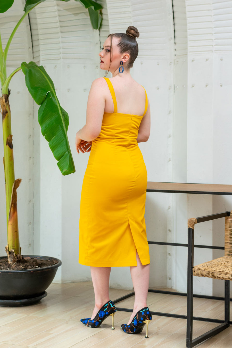 Yellow Front Twist Dress