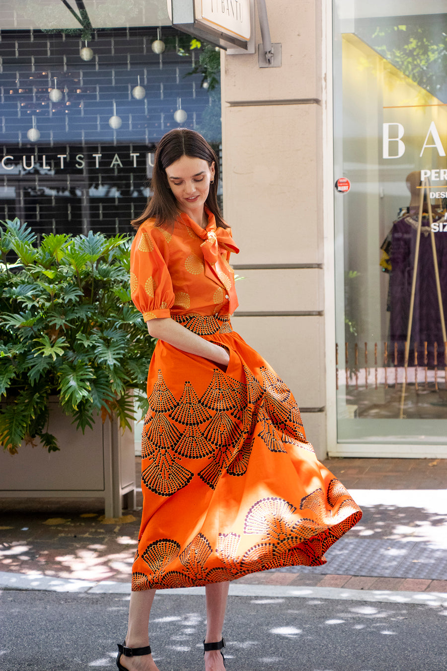 Orange Cotton Maxi Skirt